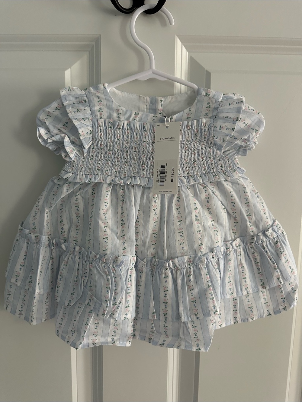 Janie and Jack Light Blue and White Floral Smocked Dress